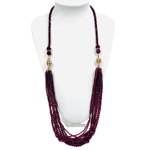 Vintage Multistrand Talbots Elegant Crystal Necklace Shades of Red - 34" - Picture 2 of 8